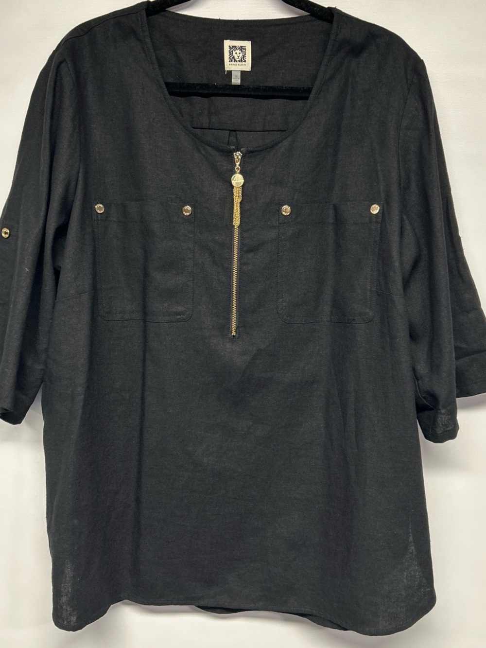 Anne Klein Black Linen Top
